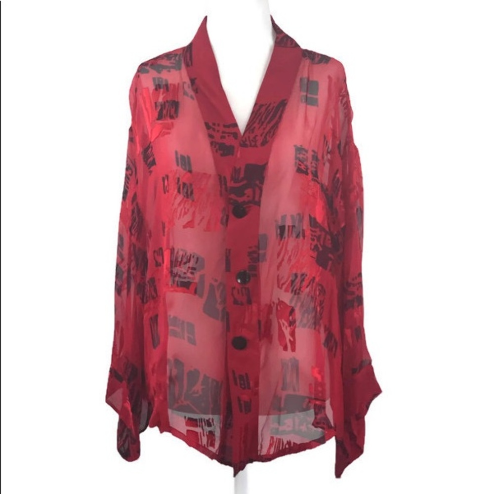 Chico’s Red and Black Silk Blouse